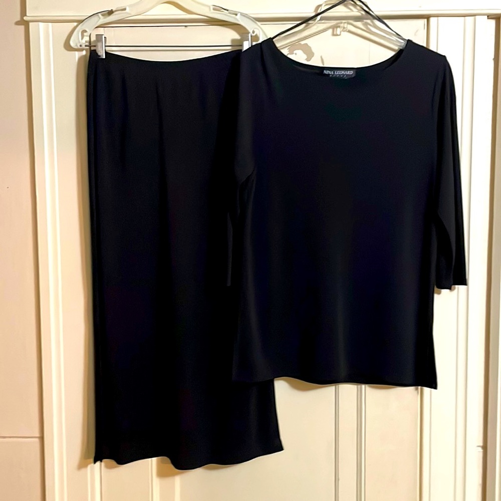 Nina Leonard Black Dressy Long Skirt Set